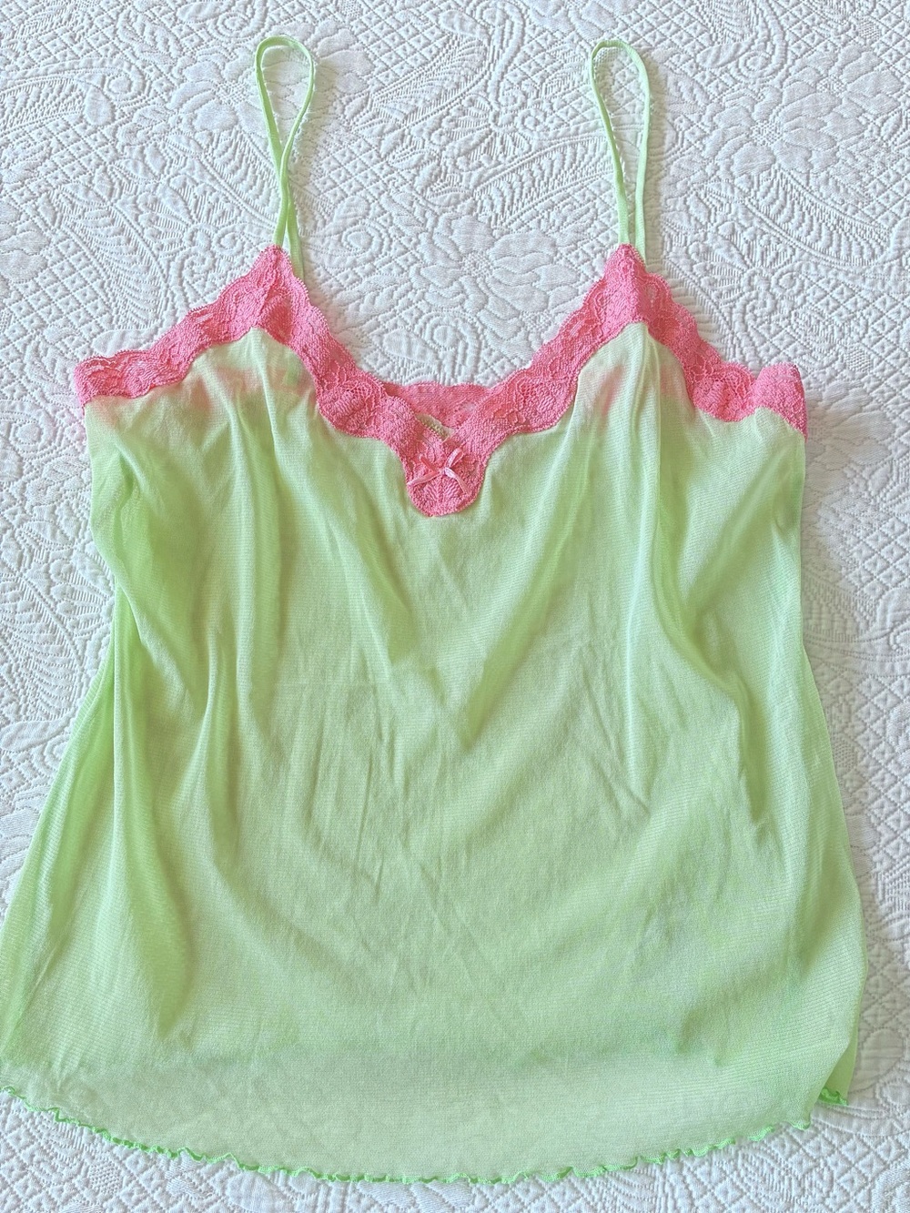 Lace-Trim Green & Pink Camisole Top